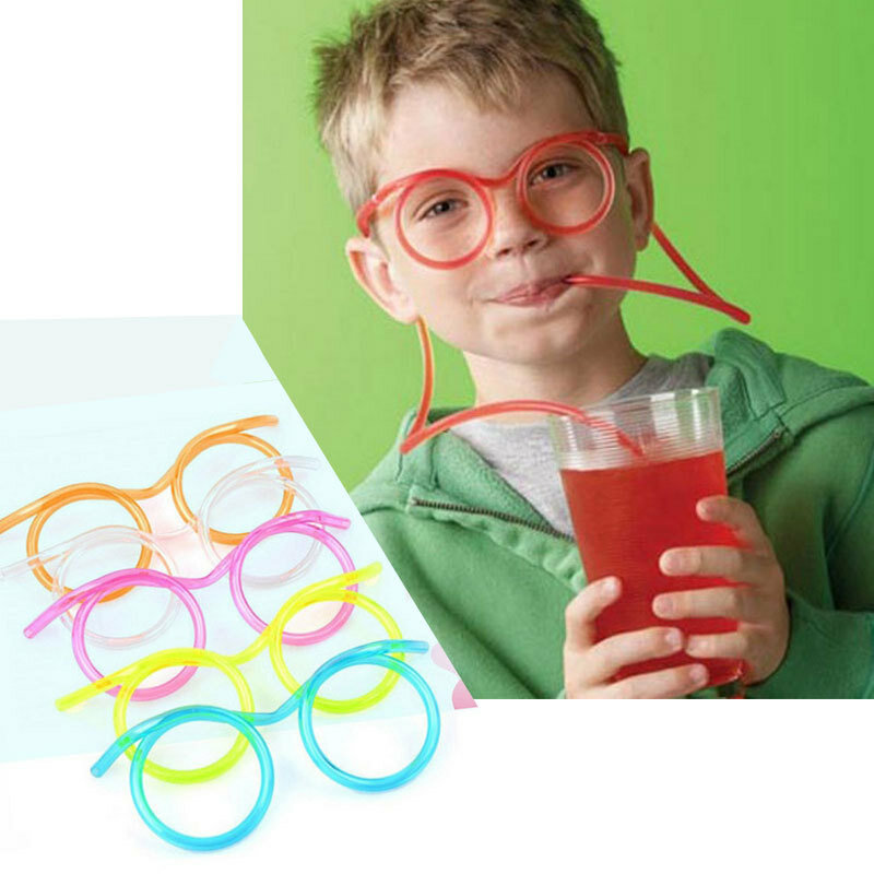 Hot!ตลกพลาสติกอ่อนฟางแว่นตาที่ไม่ซ้ำกันมีความยืดหยุ่นดื่มหลอดเด็กอุปกรณ์บาร์พรรค