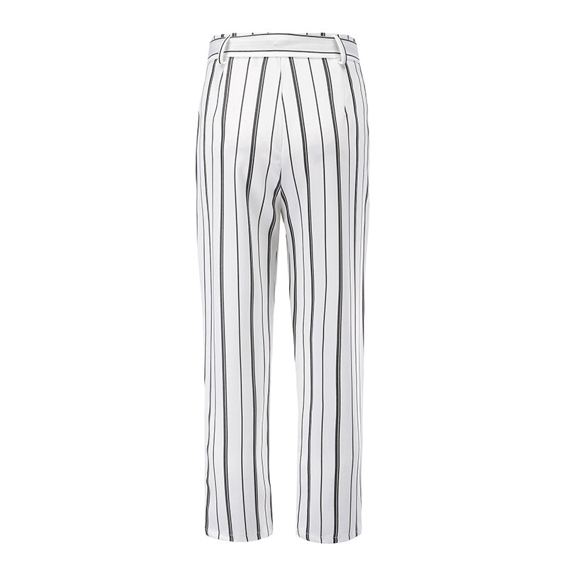 Pantalones de talla grande a la moda para mujer, pantalón largo hasta la pantorrilla a rayas blancas de cintura media, de algodón, 81788