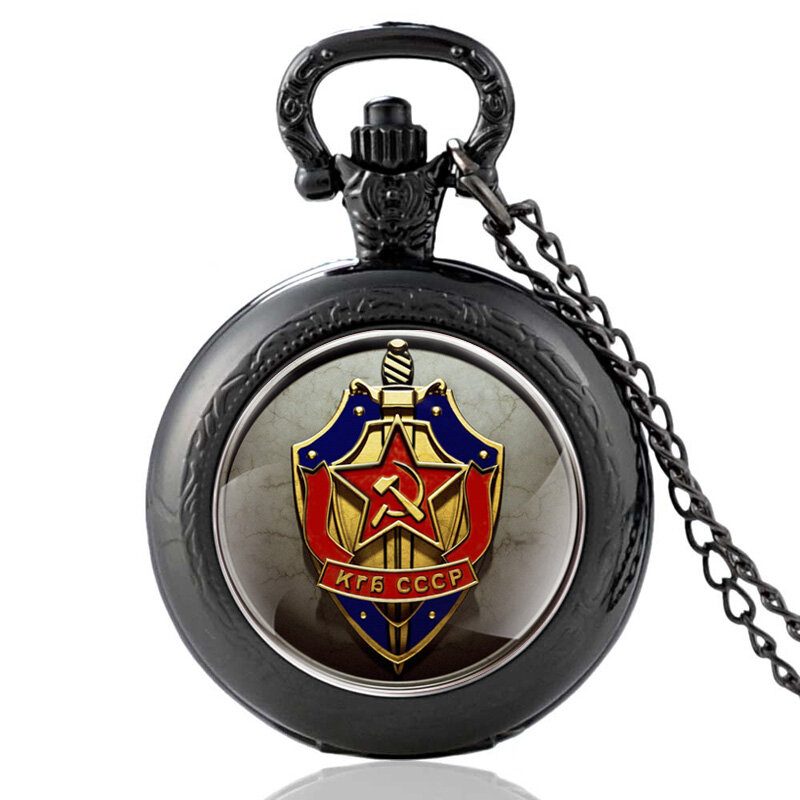 Vintage czarny radziecki republik armii zegarek kieszonkowy kwarcowy Retro mężczyźni naszyjnik damski z wisiorkiem zegarki