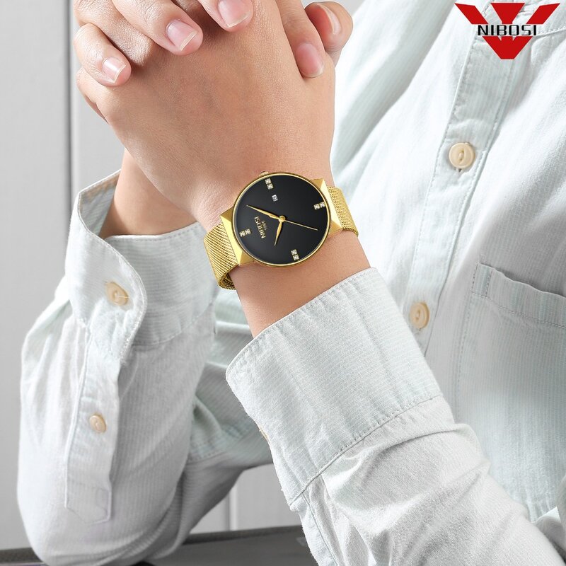 NIBOSI Marke Minimalist Männer Mode Uhren Einfache Männer Business Edelstahl Mesh Gürtel Quarzuhr Relogio Masculino