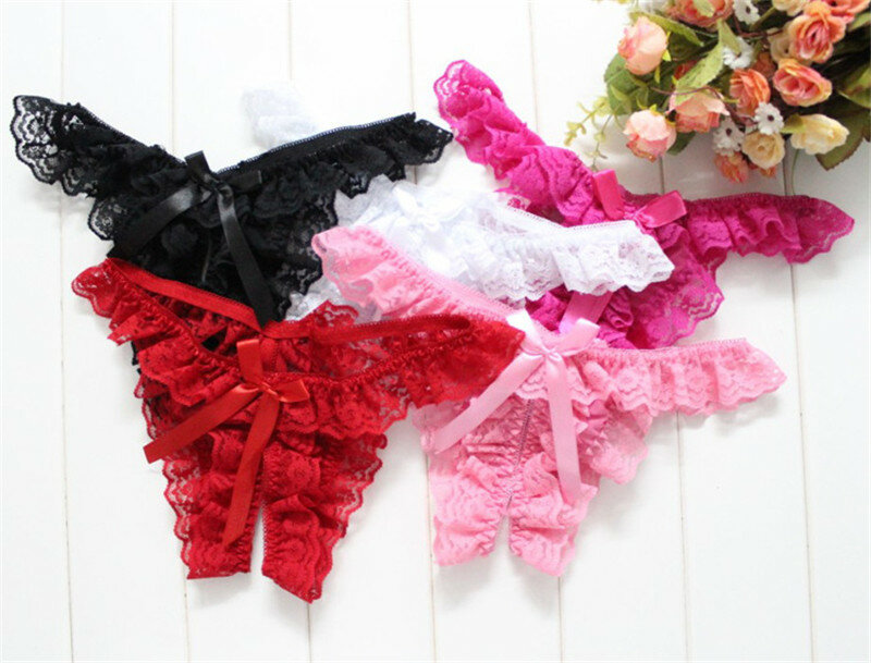 Hot Sexy Female Lingerie Women G String Thongs  Briefs Low Waist Open Crotch Panty  Ladies Flower Lace Thong Erotic Underwear
