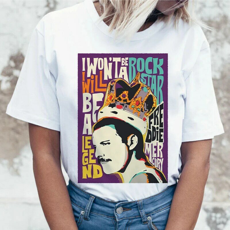 Freddie Mercury Queen Band T เสื้อผู้หญิง Harajuku Vintage Ulzzang เสื้อยืดแฟชั่น Queen Tshirt 90 s Graphic Rock Top Tees หญิง