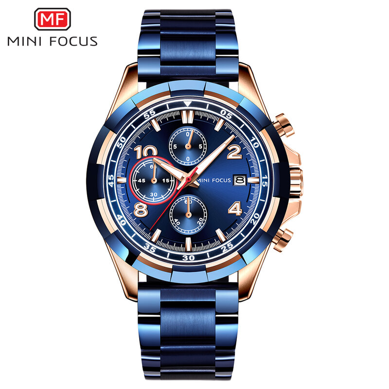 Minisfocus relógio de quartzo marca de luxo relógio de pulso masculino masculino relógios de esporte de aço inoxidável à prova dwaterproof água montre homme