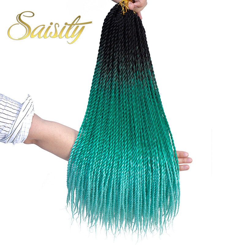 Saisity-trenzas de ganchillo para mujer, cabello sintético de 24 pulgadas ombré senegalés, 20 raíces por paquete, color gris, rosa y marrón