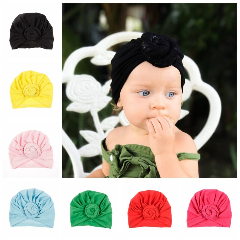 8 Colors Newborn Kids Rose Flower Soft Cotton Blend Hat Caps Fashion Clothes Accessories Birthday Gift