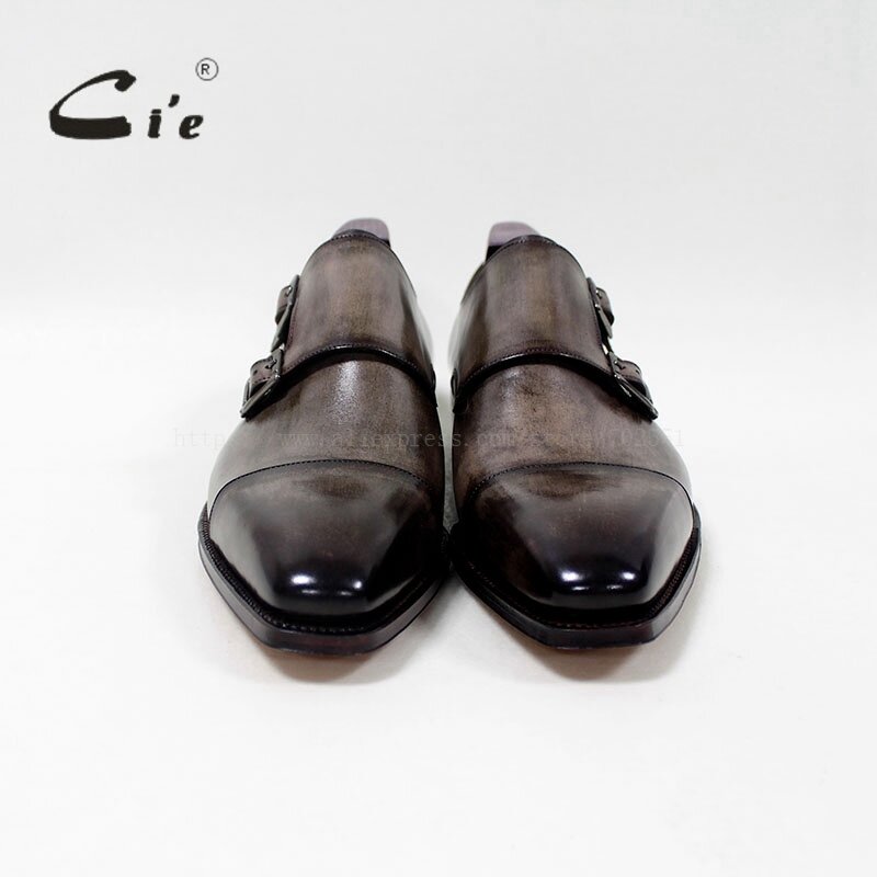 Chaussure tressée respirante en cuir de veau gris olivier, bretelles à Double moine, à bout carré, cie, faite à la main, pour homme, MS-01-09