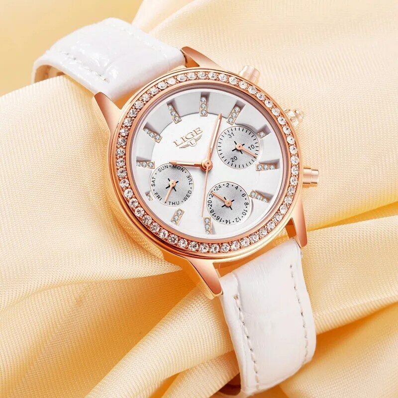 Женские часы Reloj Mujer LIGE, роскошные брендовые кварцевые часы для девушек, повседневные кожаные женские часы под платье, женские водонепроница...