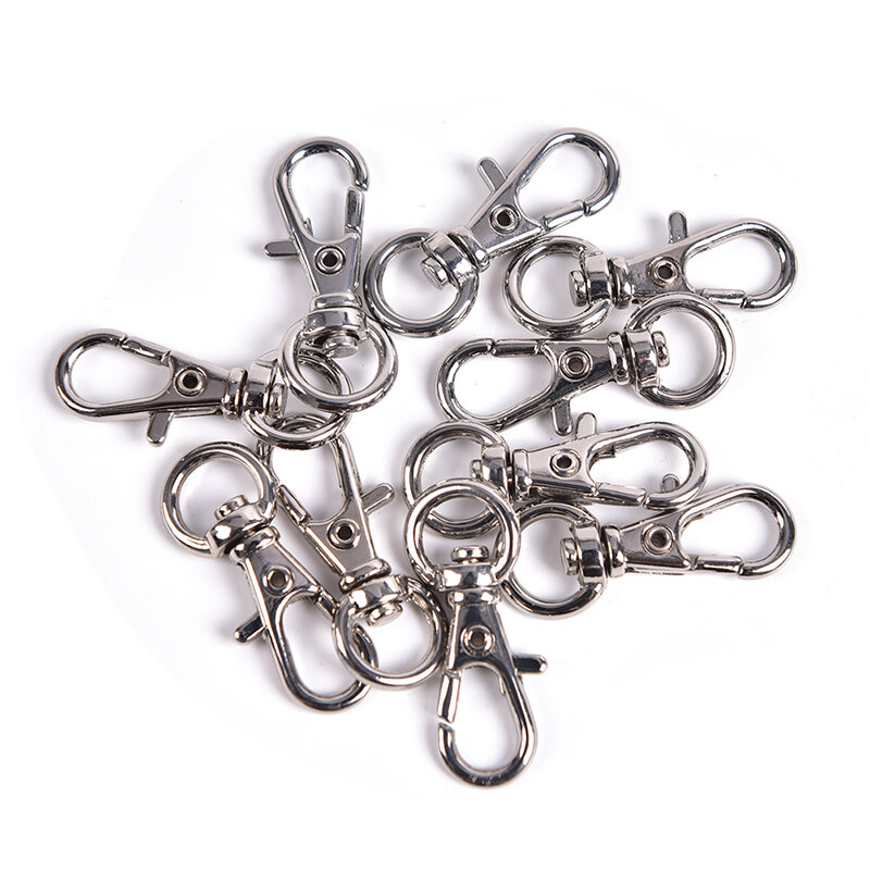 10pcs Silver Plated Metal Swivel Lobster Clips Key Hook Split Findings Bag Parts Clasps For Keychains Making Bag Acc
