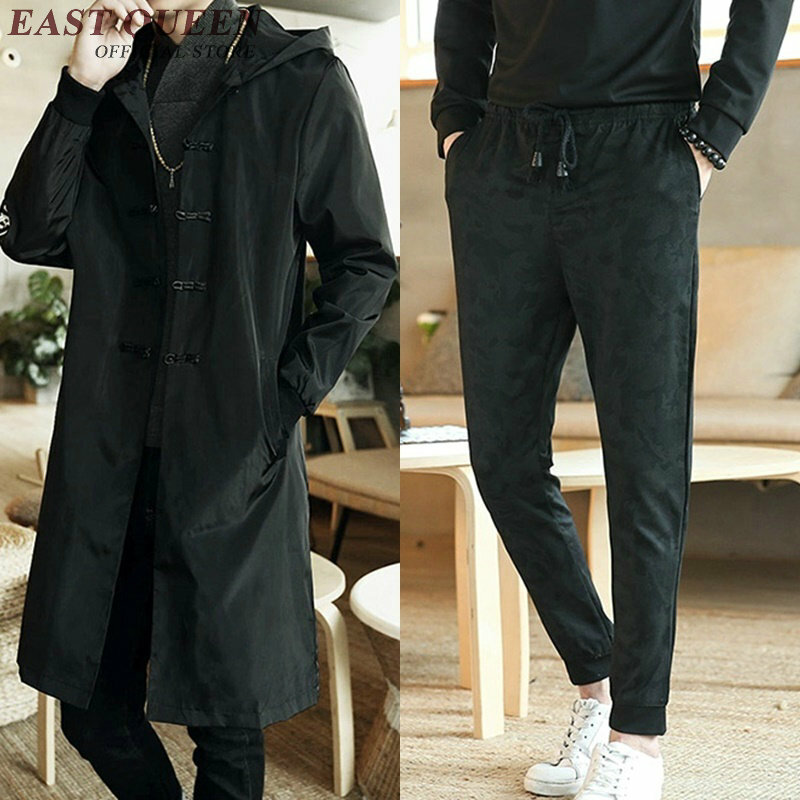 Roupa chinesa tradicional masculina, roupa cinza, trench coat masculina, roupas tradicionais chinesas dd037 c