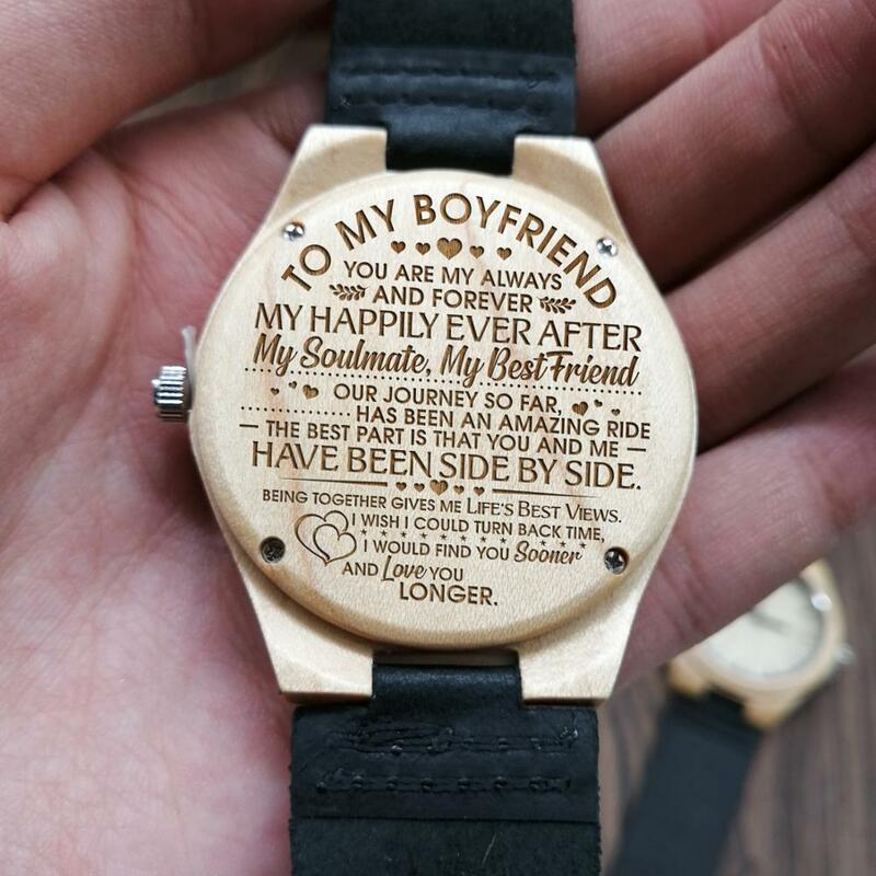 To My Boyfriend-Reloj de madera de lujo para hombre, Relojes de Cuero casuales simples, relojes de pulsera de cuarzo deportivos para pareja
