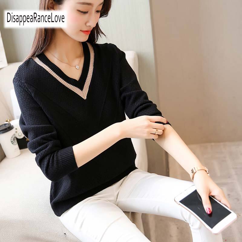Autumn Winter Female Pullovers V Neck 2021 New Casual Long Sleeve Fashion Sweet Loose Sweater For Women Warm Knitted Jumper