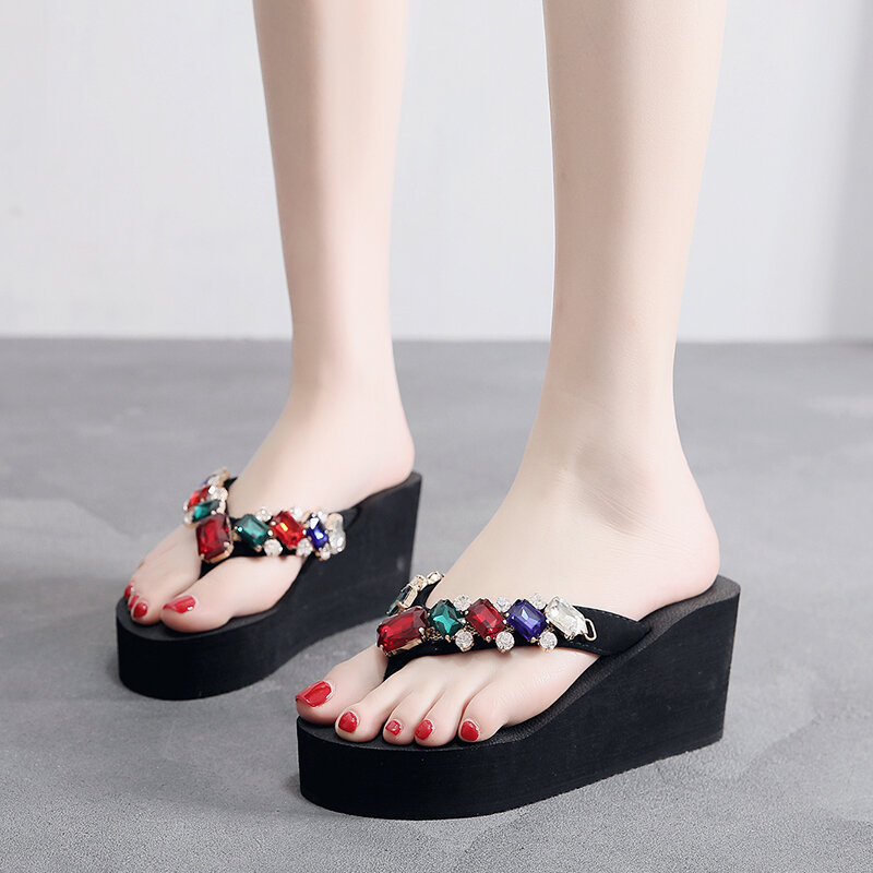 Zapatos de playa negros para mujer, sandalias de cristal blancas, rojas y púrpuras, con plataforma impermeable, zapatillas hechas a mano con cuñas, 2019