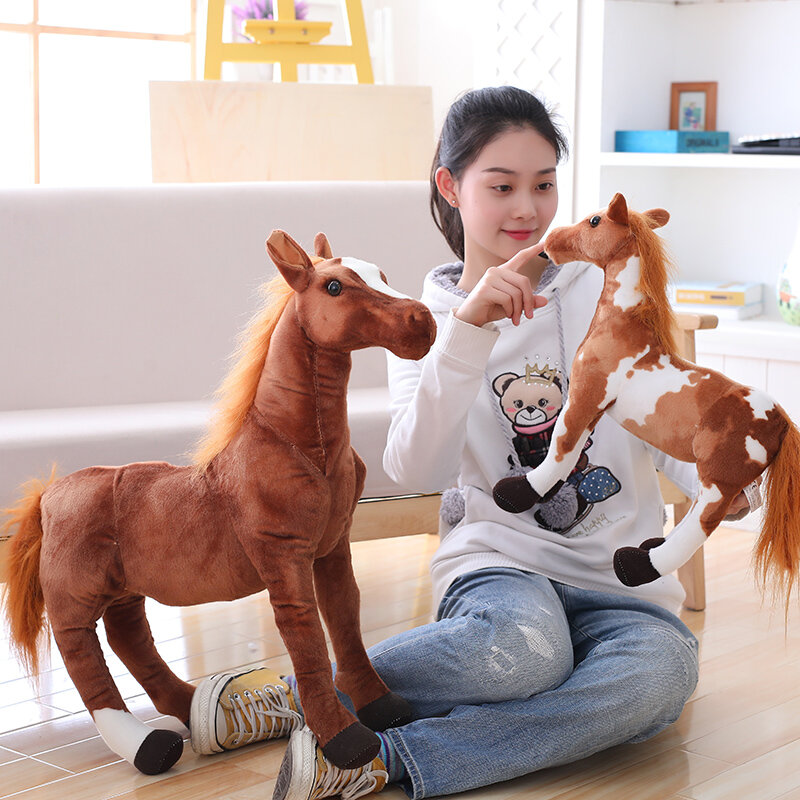 Caballo de peluche Artificial para niños y niñas, juguete de simulación de animales de peluche, regalo de fiesta de cumpleaños y Navidad, decoración del hogar
