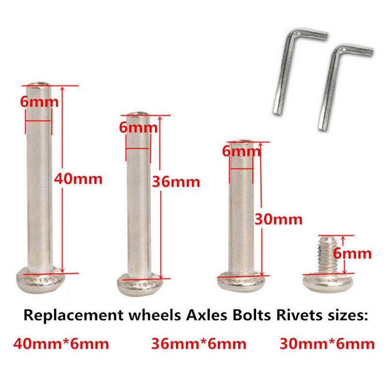 Replacement Luggage Wheels Replace 6mm Axles Bolts Rivets for 4 and Hex Allen Key Wrench for 2