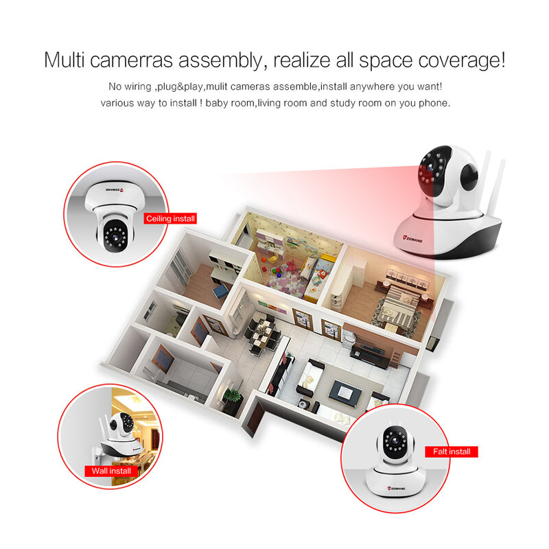 ZGWANG – caméra de Surveillance extérieure IP Wifi HD 720P, dispositif de sécurité sans fil, avec coupure IR et audio bidirectionnel, babyphone vidéo