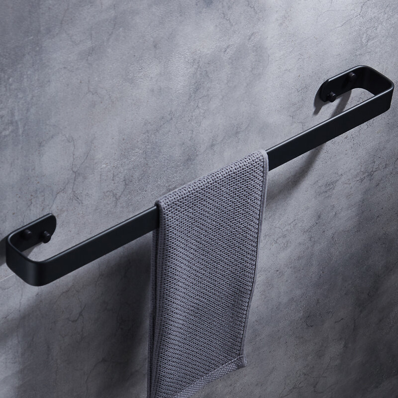Towel Bar Black Space Aluminum Wall Mounted Single Washroom Towel Rack Hanging Holder Accessories Bathroom Towel Holder Square