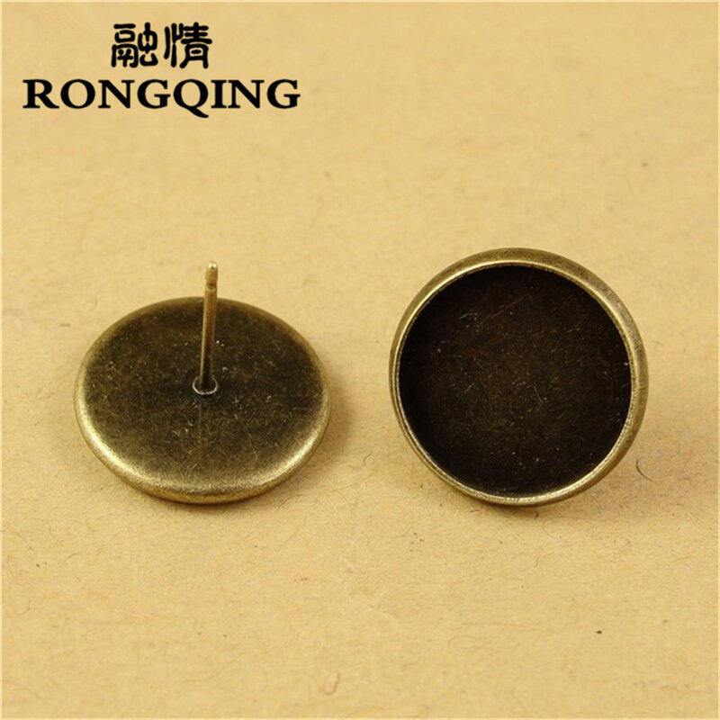 Rongqing العتيقة برونزية مربط القرط 50 قطعة/الوحدة 14 ملليمتر حلق حجاب قاعدة مجوهرات الحرف diy