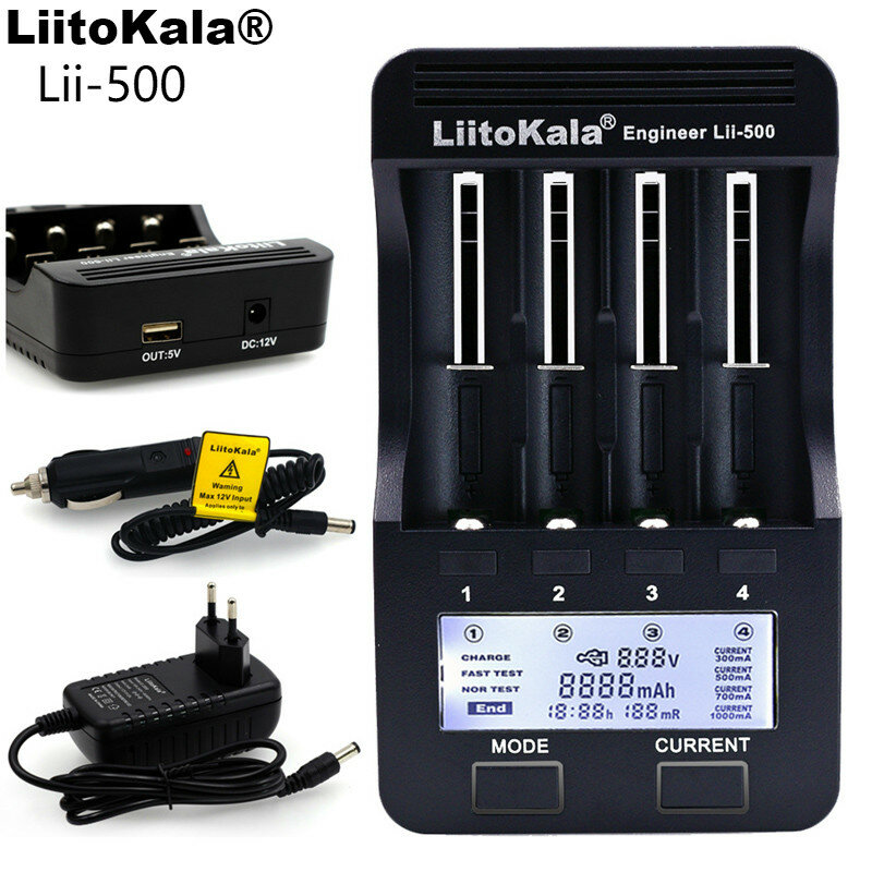 Liitokala lii500 LCD Cargador de 3.7 V 18650 26650 18500 18640 Baterías de Litio Cilíndrica, 1.2 V AA AAA NiMH Cargador de batería