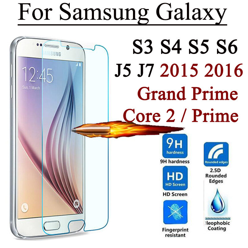 Protector de pantalla de vidrio templado 2.5D 9H para Samsung Galaxy Grand Prime Core 2 S3 S4 S5 S6 J5 J5008 J7 J7008 2015 J1 mini 2016