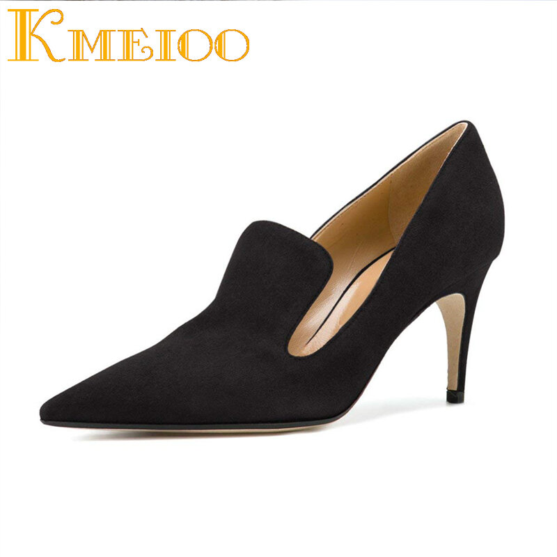 Kmeioo décolleté da ufficio stile nuovo punta a punta tacchi alti Slip-On Stiletto sandali con tacco sottile Zapatos Mujer scarpe base donna