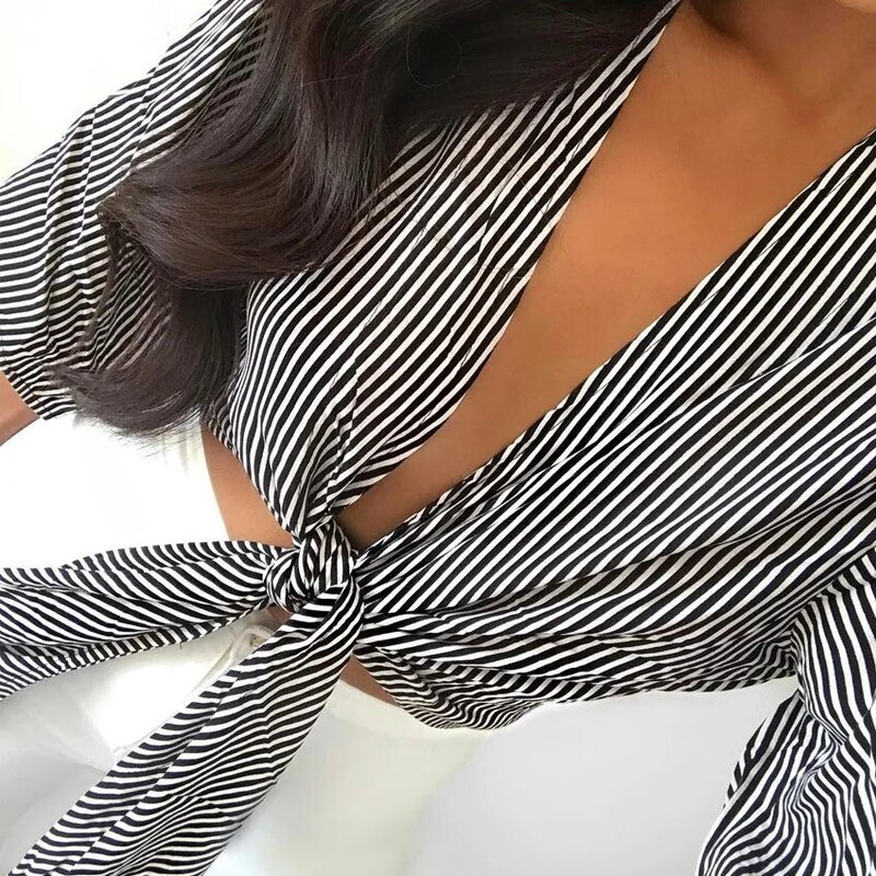 Pétalo mangas a rayas que basa la camisa de las mujeres Tops Sexy de moda de la calle Tops envío gratis