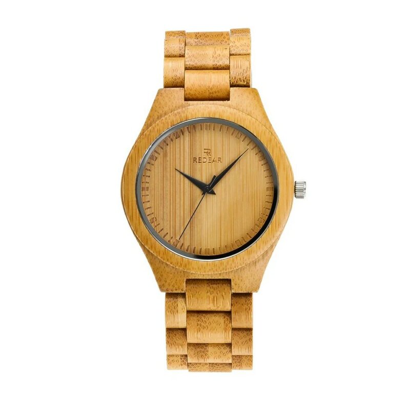 Мужские часы REDEAR, кварцевые часы из бамбука натурального цвета с деревянным ремешком, подарок на день рождения