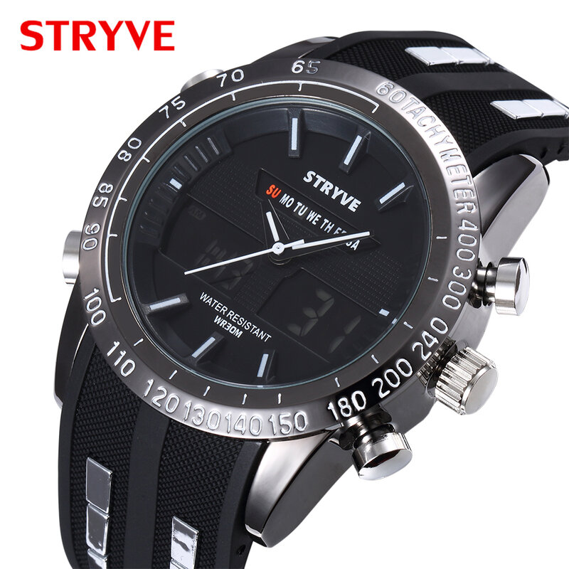 Stryve-男性用デジタルクォーツ時計,LED腕時計,ミリタリー,スポーツ,ミリタリー