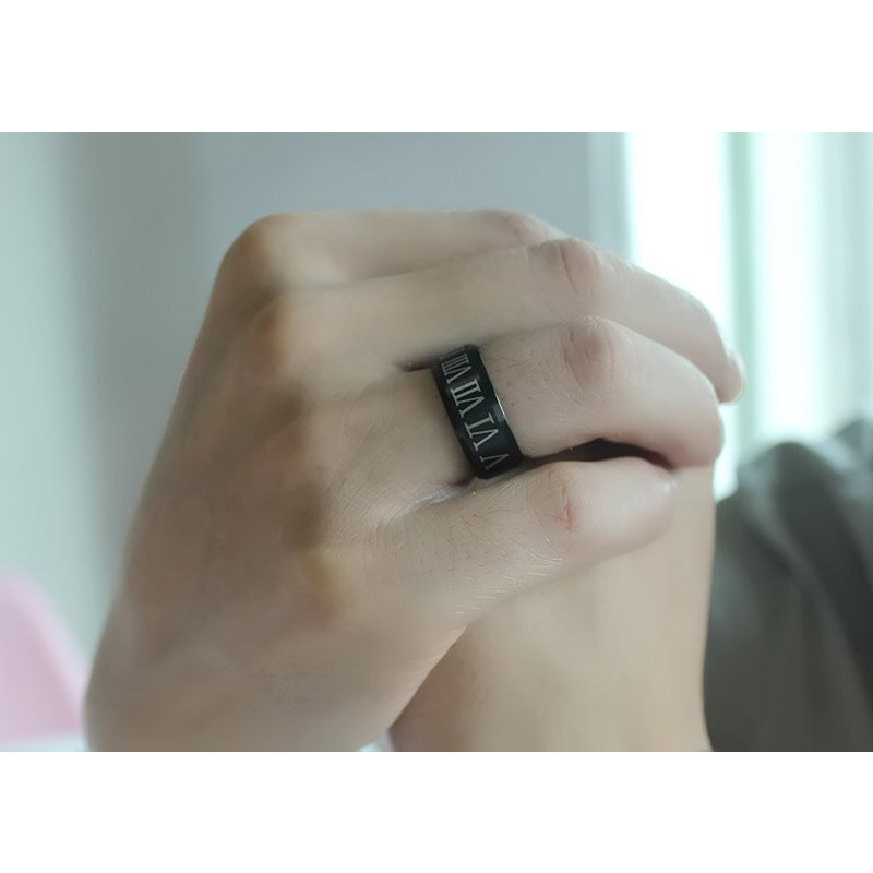 Vnox Roman numerals black ring stainless steel cool men ring cocktail wedding jewelry