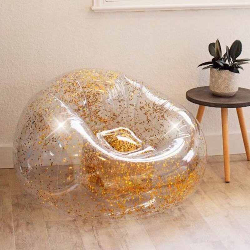 กลางแจ้ง Confetti Glitter Inflatable Lounger Lazy Air โซฟากันน้ำ Rose Gold Glitter เก้าอี้เป่าลมผ้าปูที่นอน