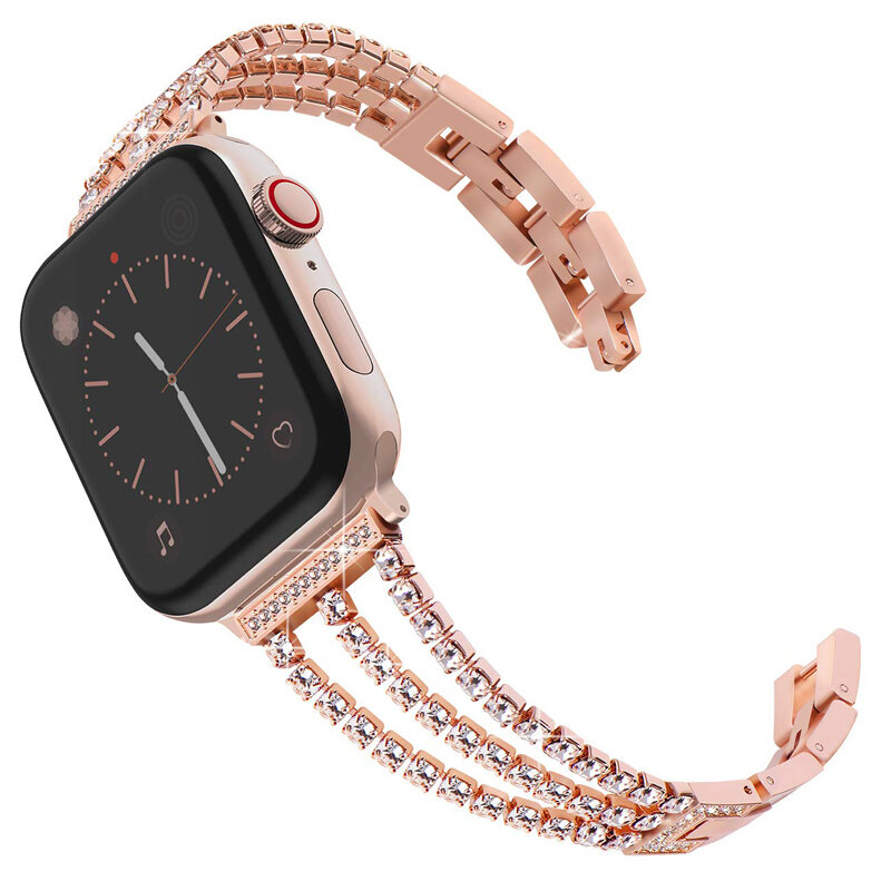 Bracelet à maillons pour Apple Watch, en métal diamant, 45mm 41mm 40mm 38mm 42mm 44mm, iWatch SE/7/6/5/4/3/2