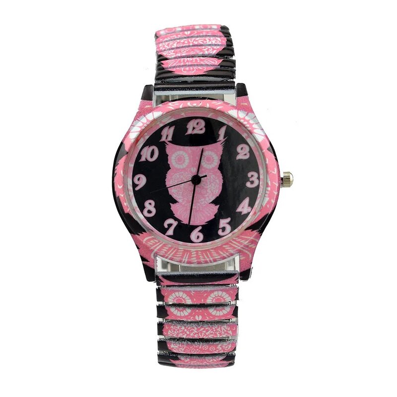 Reloj de pulsera informal de cristal para mujer, reloj de correa elástica de marca de lujo, de cuarzo, de búho, pulsera para niña, saati