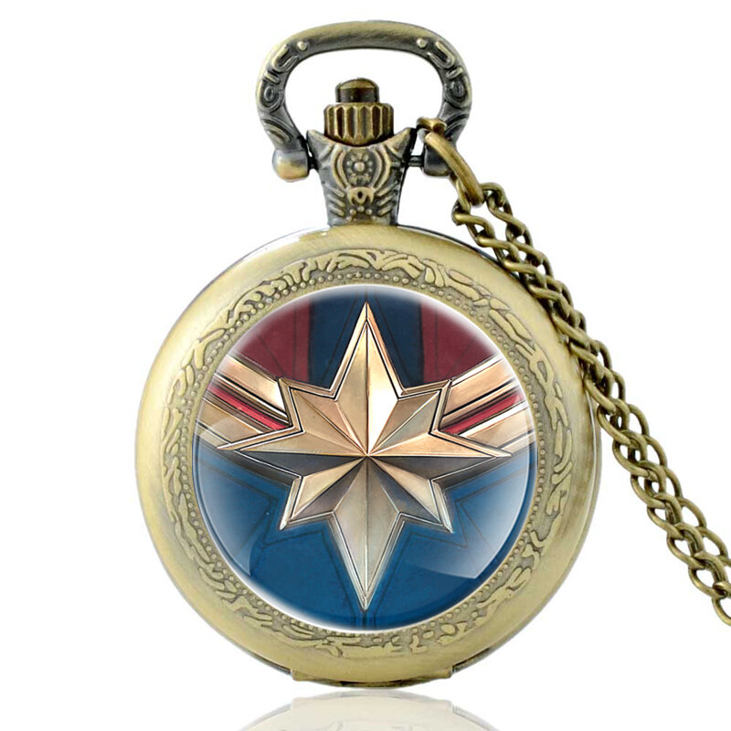 Новые модные кварцевые карманные часы в античном стиле капитан Марвел винтажные мужские женские Бронзовые Подвески ожерелье Подарки