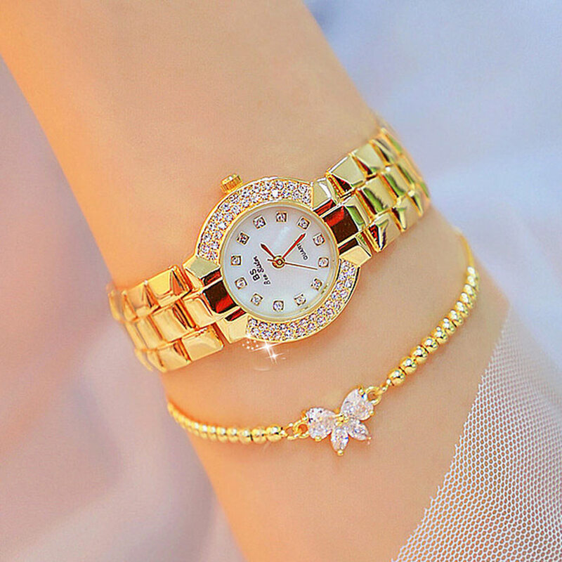 BS 다이아몬드 작은 시계 여자 2018 고품질 유행 Fritillaria 시계 여자 최고 상표 호화스러운 숙녀 시계 석영 금 시계