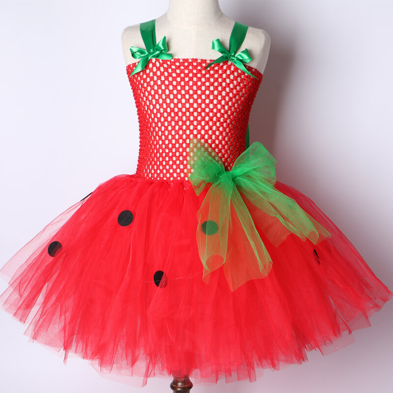 Erdbeere Mädchen Tutu Kleid Rot Grün Tüll Kinder Mädchen Party Kleid Kinder Geburtstag Weihnachten Halloween Kostüm Für Mädchen 2-12Y