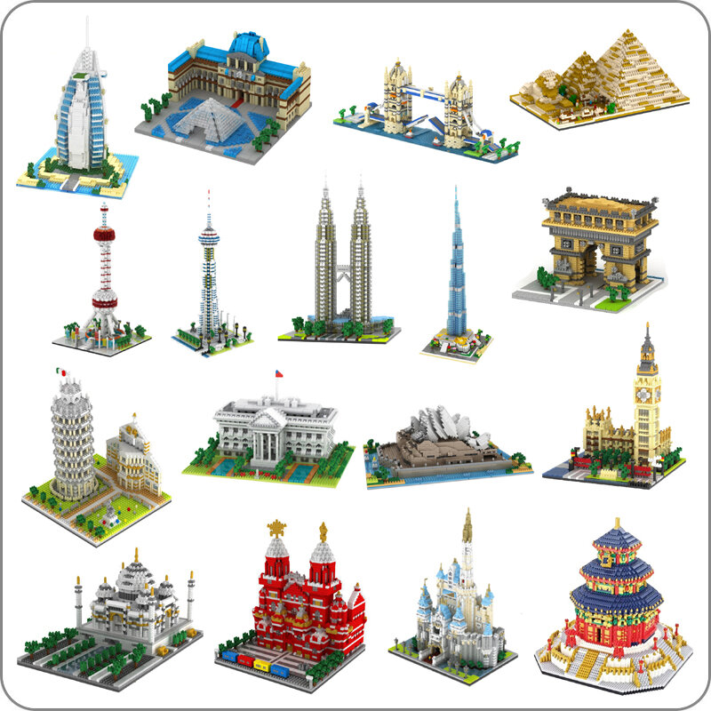 YZ, архитектура, тадж-махал, замок, Пиза, музей Лувра, обучающая башня, Башня Халифа, бриллиантовый мини-конструктор, игрушка