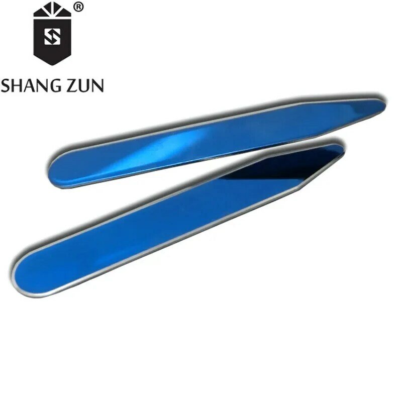 SHANG ZUN High Quality 2 Pcs Double Side Mirror Polished Shirt Collar Bones for Men Gifts Blue Color