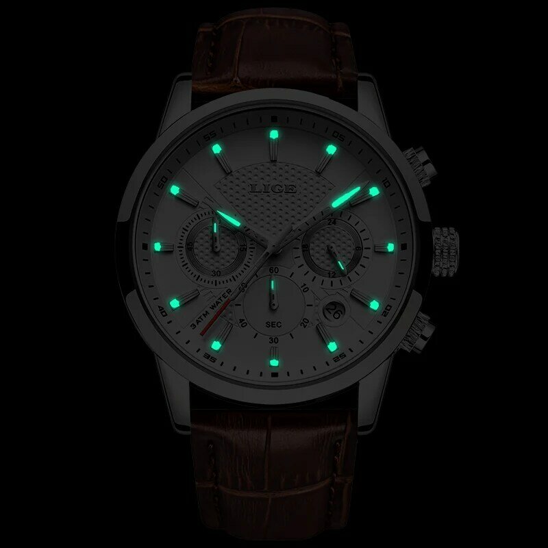 LIGE 2020 ใหม่นาฬิกาผู้ชายแฟชั่นนาฬิกาควอตซ์Mensนาฬิกาแบรนด์หรูหนังธุรกิจนาฬิกากันน้ำRelogio Masculino