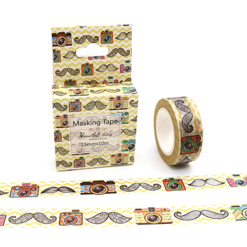 Paquete de caja de cinta Washi para bigote y cámara, cinta adhesiva de papel colorida de excelente calidad, cintas decorativas DIY, 15mm x 10m