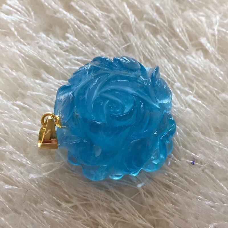 Aigue-marine bleue naturelle pour femmes, pendentif de fleur claire sculptée, Rare, 23x22x12mm, collier de perles brésiliennes à la mode AAAAA
