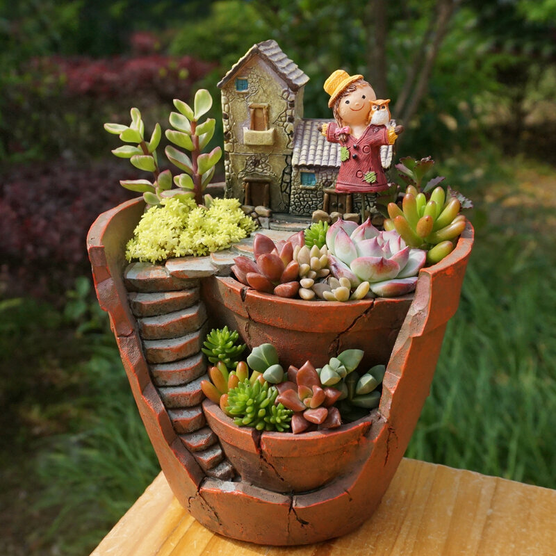 Creatieve Hars Voor Vetplanten Bloempot Retro Fairy Tuin Boerderij Thuis Desktop Decoratie Mini Planten Bonsai Woondecoratie