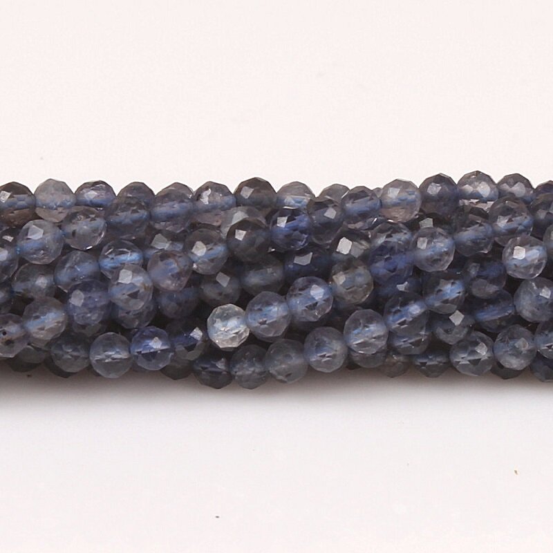 Perles rondes à facettes en pierre précieuse Iolite naturelle, 2mm, 3mm, 4mm, bleu, accessoires pour la fabrication de bijoux, de colliers, de boucles d'oreilles