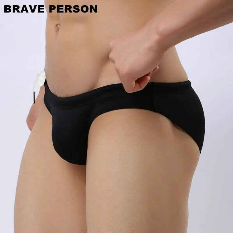 BRAVE PERSON Men's2019 New Nylon underwear Solid Beachwear Briefs Bikini Men Low Rise Sexy Briefs