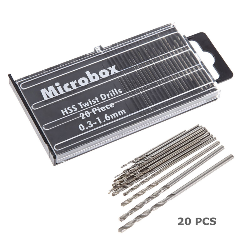 Juego de brocas de Metal, Microcassette de 0,3mm-1,6mm, Mini taladro de giro para herramientas de reparación de carpintería, 20 Uds.
