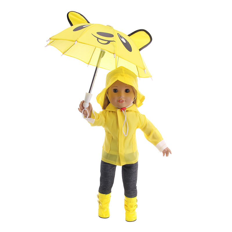 New Doll 6Pcs Rain Set = cappello + T-Shirt + cappotto + pantaloni + scarpe + ombrello misura 18 pollici American & Baby Born Doll 43cm generazione, regalo giocattolo ragazza