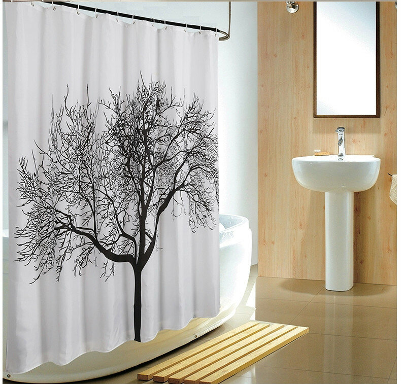 DUNXDECO-Rideau de douche salle de bain | Cortinas imperméables, décoration artistique et créative, Rideau en tissu imprimé grand arbre