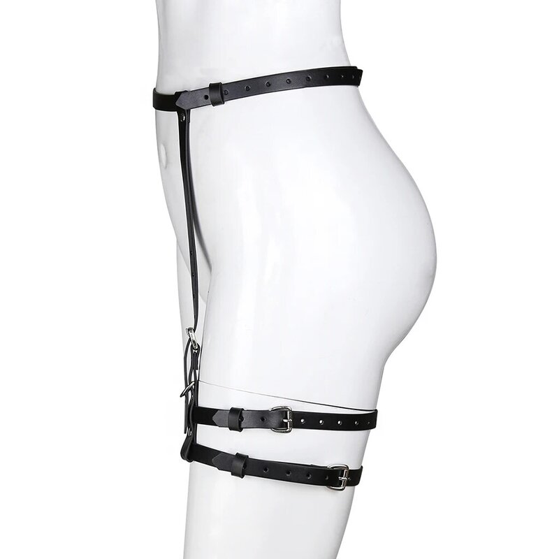 Liguero de cintura ajustable de cuero PU para mujer, cinturón de arnés corporal de una sola pierna