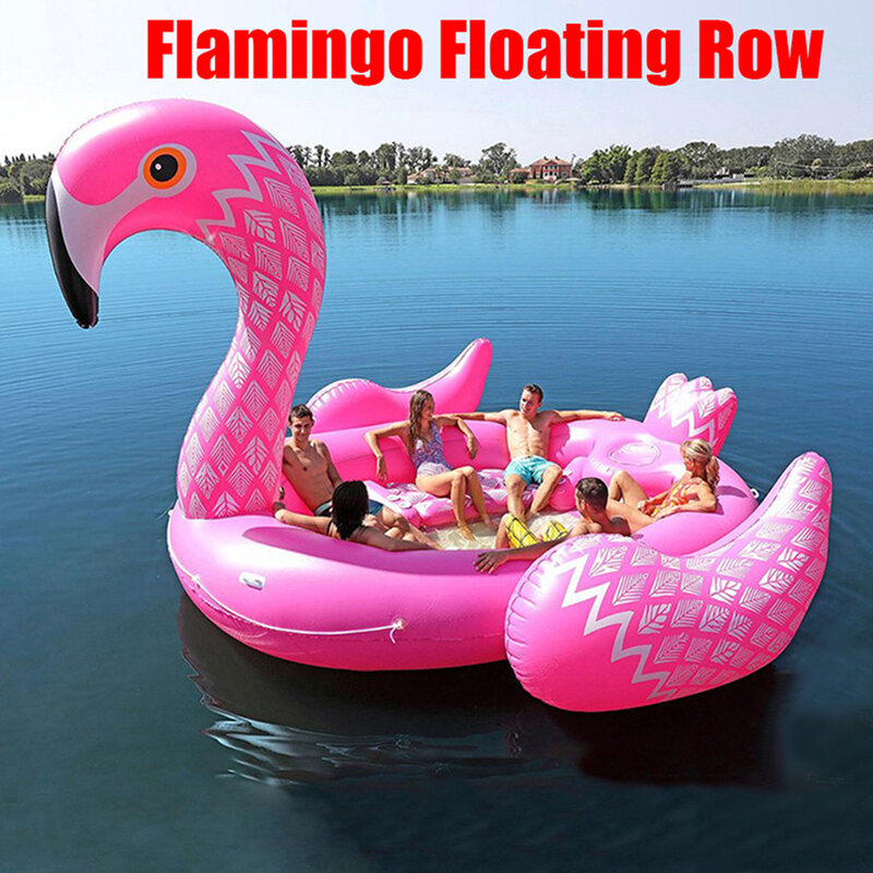 6-8person ขนาดใหญ่ Flamingo Pool Float Giant Inflatable สระว่ายน้ำยูนิคอร์นอุปกรณ์เสริม Island สำหรับปาร์ตี้ลอยเรือของเล่นก...