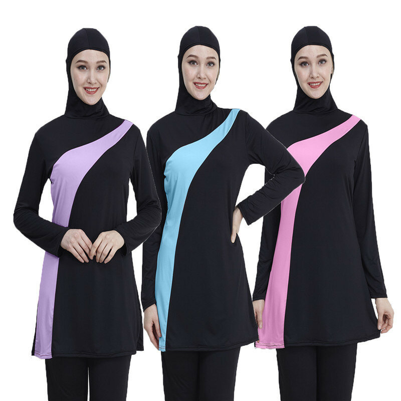 2021 muzułmański strój kąpielowy z długim rękawem plus rozmiar stroje kąpielowe kobiety kąpielówki muzułmańskie Nylon Burkini pływanie maillot de bain femme musulmane