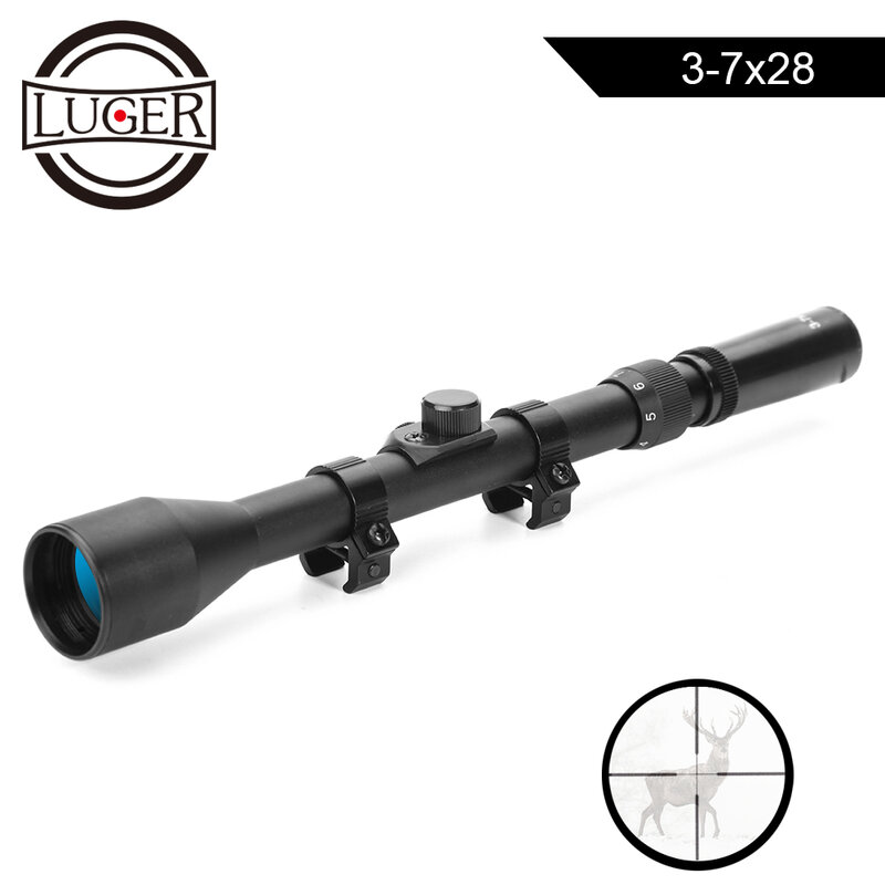 LUGER 3-7x28 Riflescope Hunting Optics Telescopic Sight Scope For Airsoft Rifle Gun Weapon Fit 11mm Mount Crosshair Scopes