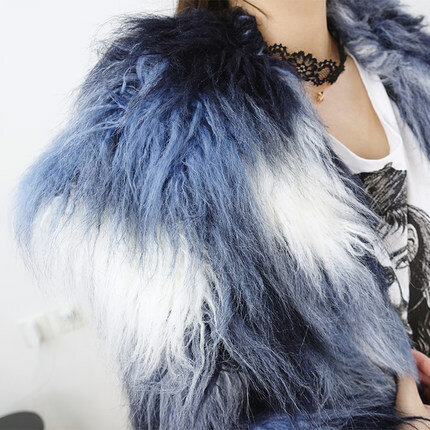 Women Turn-down collar Gradient color Faux Fur Coat N47